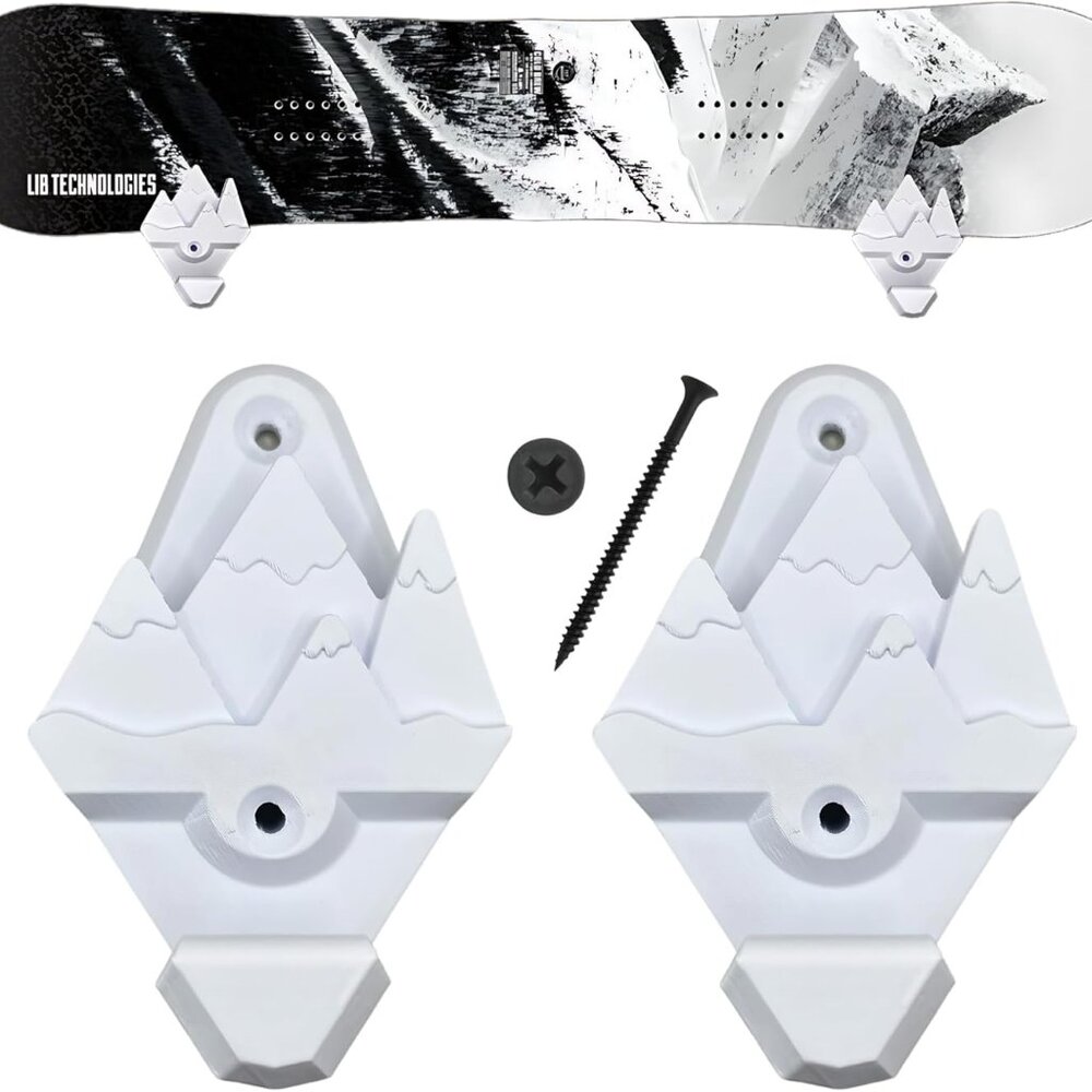 Snowboard Wall Mount with Hooks White